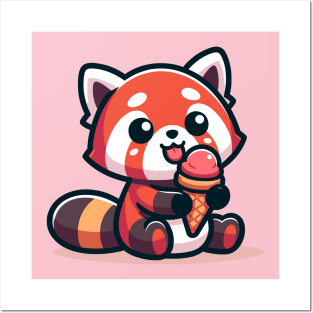 Sweet Treat Delight: Red Panda's Ice Cream Joy Posters and Art